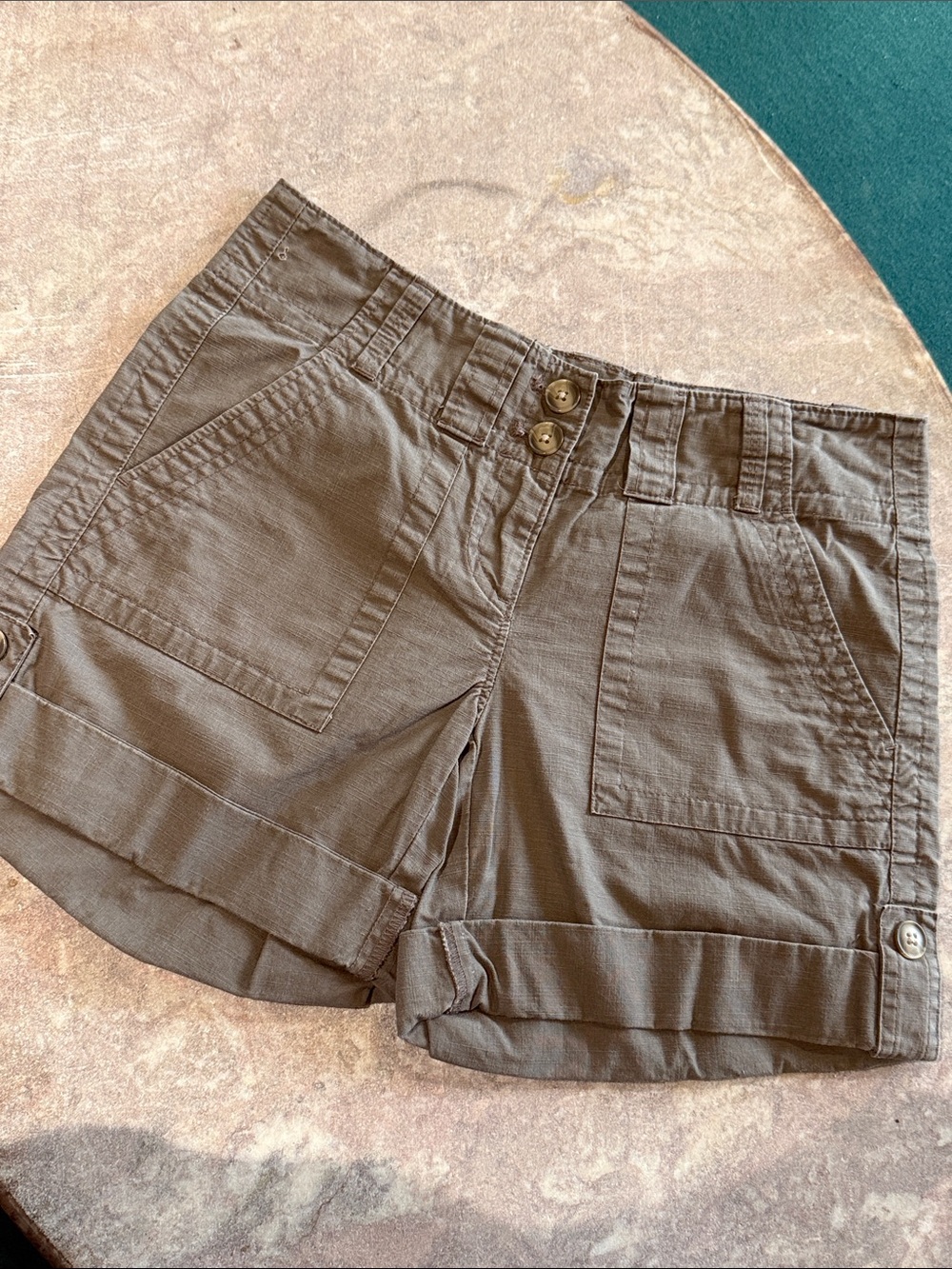 Ann Taylor Olive Green Roll-Cuff Utility Shorts